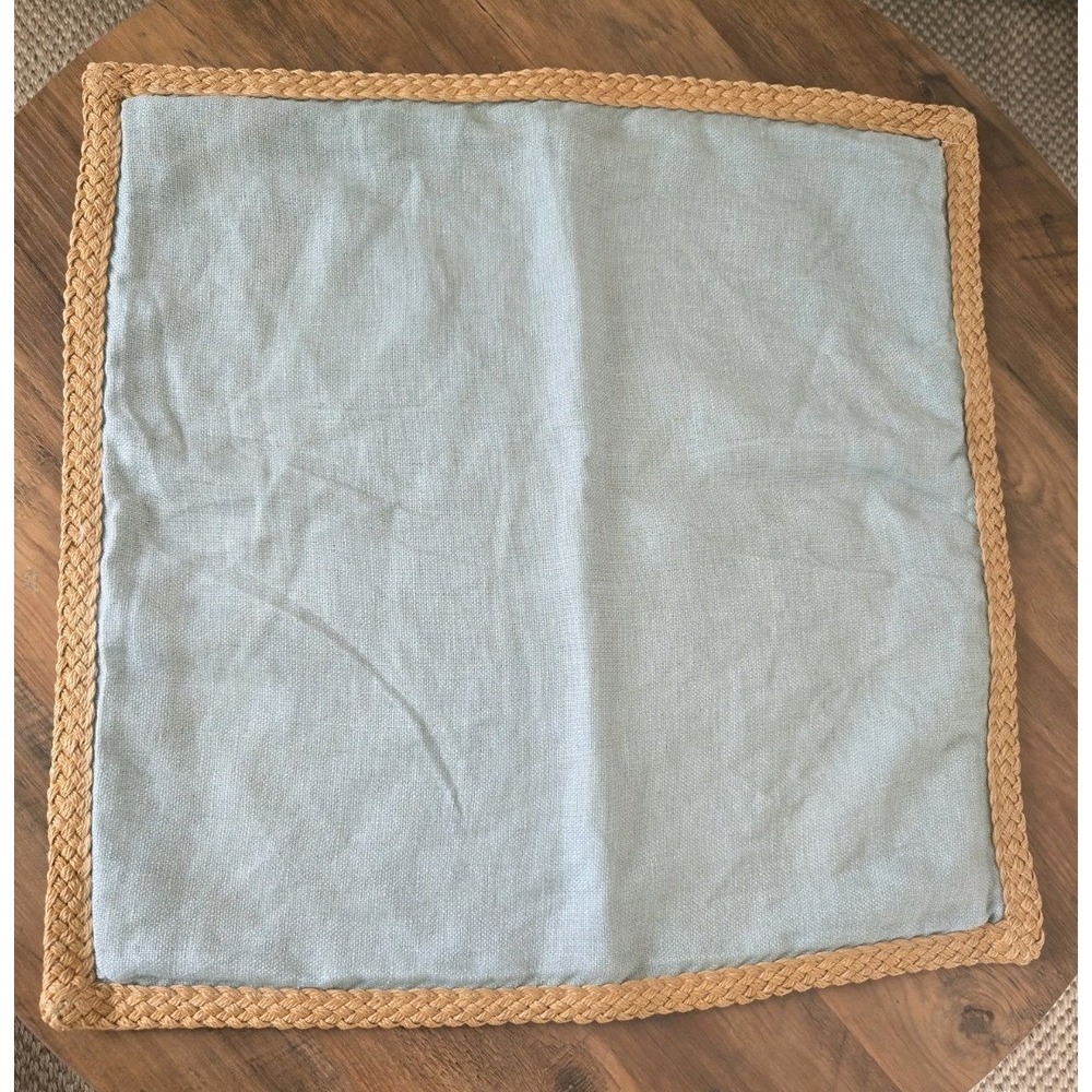 Pottery Barn 2011 Jute Braid Trim Linen Pillow Cover Sage Green 20"x20" One Sham